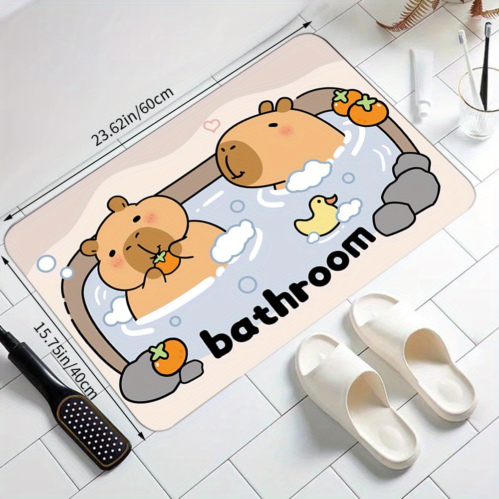 TEMU Bath Mat 1pc Innovative , Cute Capybara Pattern Bathroom Mat, Machine Washable, Fleece Material, Soft And Comfortable Carpet, Suitable For