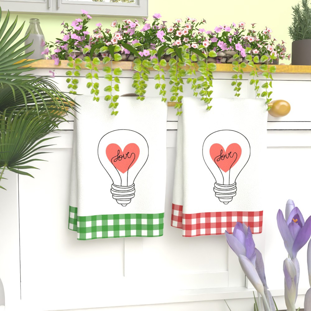 2pcs valentine s day heart bulb design kitchen towels - 45.72x66.04cm, super absorbent &  , soft polyester, ideal for kitchen, bathroom & more, perfect gift, bathroom towels|decorative towels|machine washable, dish towels details 2