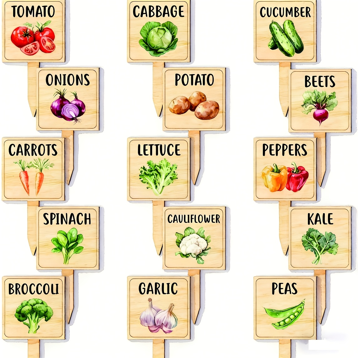 TEMU 15pcs Wooden Vegetable Labels, Vegetable Patterns, Home Garden And Potted Plant Identification, Used To Mark Different Vegetable Varieties, A