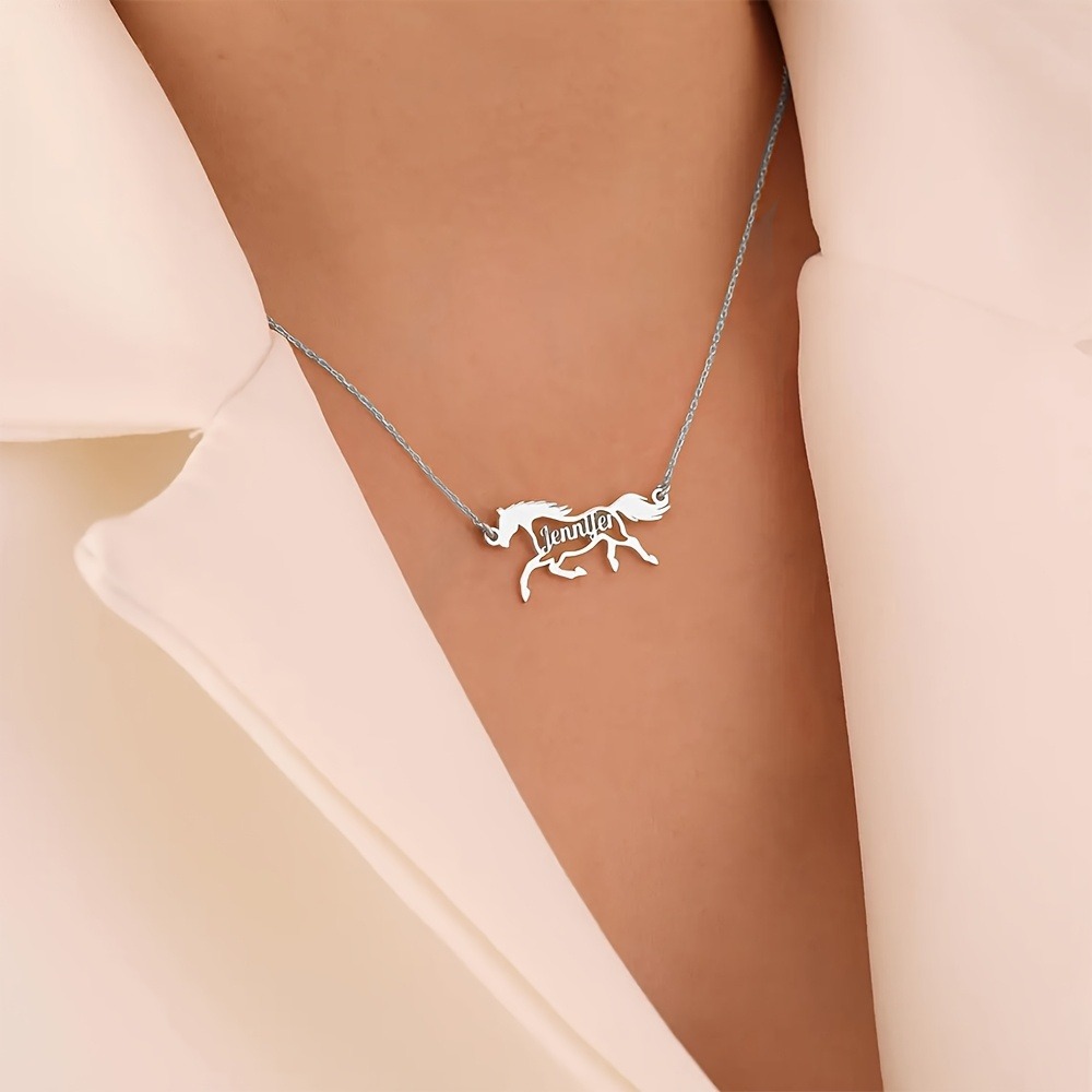 Personalized Galloping Horse Name Necklace, Stainless Steel