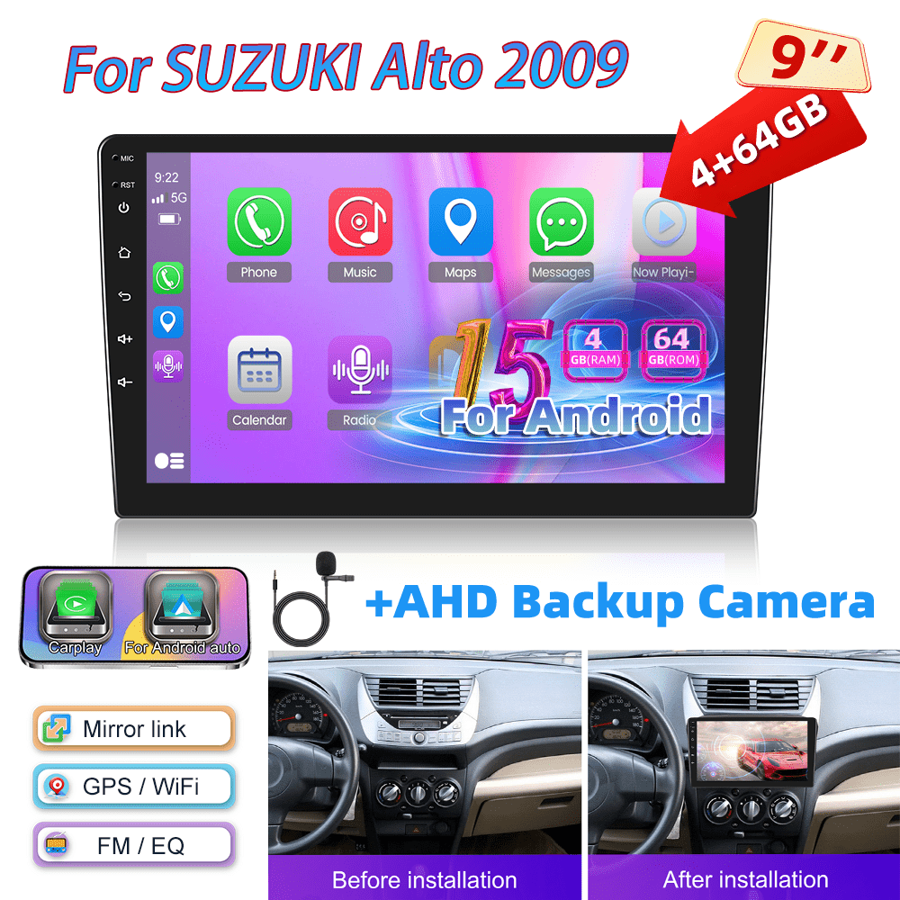 Image of [4+64g] 15 Car Radio, For 2009, 9-inch 1280p Ips Touch Screen Radio With Car Radio Ai Dsp/ Fm/ Rds/ 32eq Gps Wifi Swc+microphone, Ahd Reverse Camera, Without Battery