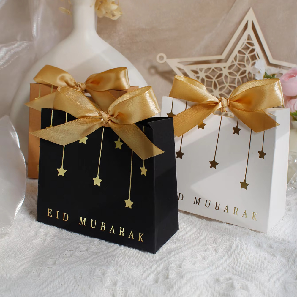 

10 mini boîtes-cadeaux carrées avec , avec des accents d'étoiles dorées, pour et chocolats de l'Aïd Moubarak, emballage pour les fêtes du Ramadan