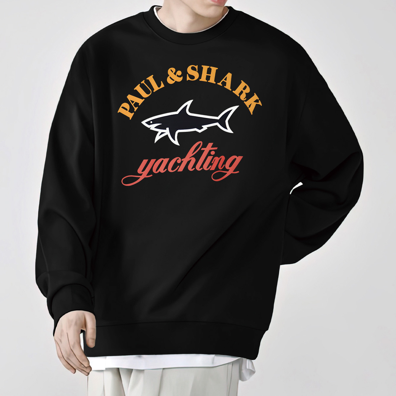 

Yachting Men' Sweatshirt - Casual Long Sleeve, Comfortable Polyester Knit, Stylish Crew Neck Top For , English Letters And Fish Print Element Patterns, Outdoor