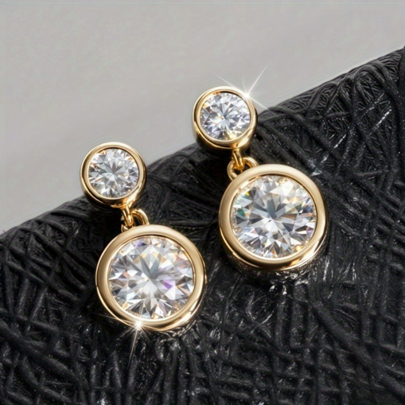 TEMU Pendientes de moissanita redondos dobles de 0.6 * 2 de plata 925, pendientes de moda de con , adecuados para , verano, vacaciones en , Acción de