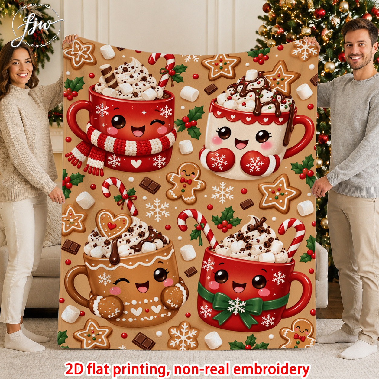 TEMU Couverture de Noël mignonne 1 pièce, chocolat chaud et pain d'épices, couverture en flanelle—Ultra-douce et confortable. Convient pour lits,