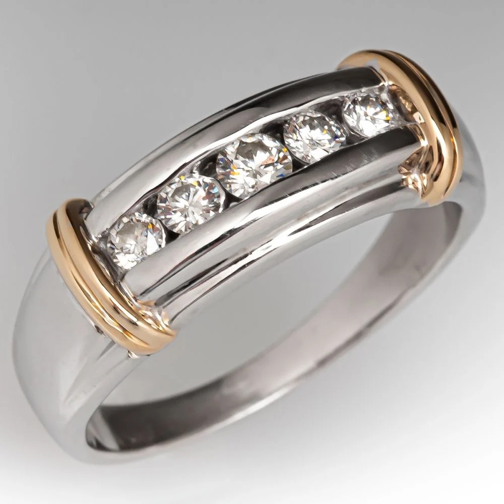 Color Inlaid With Synthetic White Cubic Synthetic Zirconia Women Men Rings Round Engagement Wedding Rings Jewelry