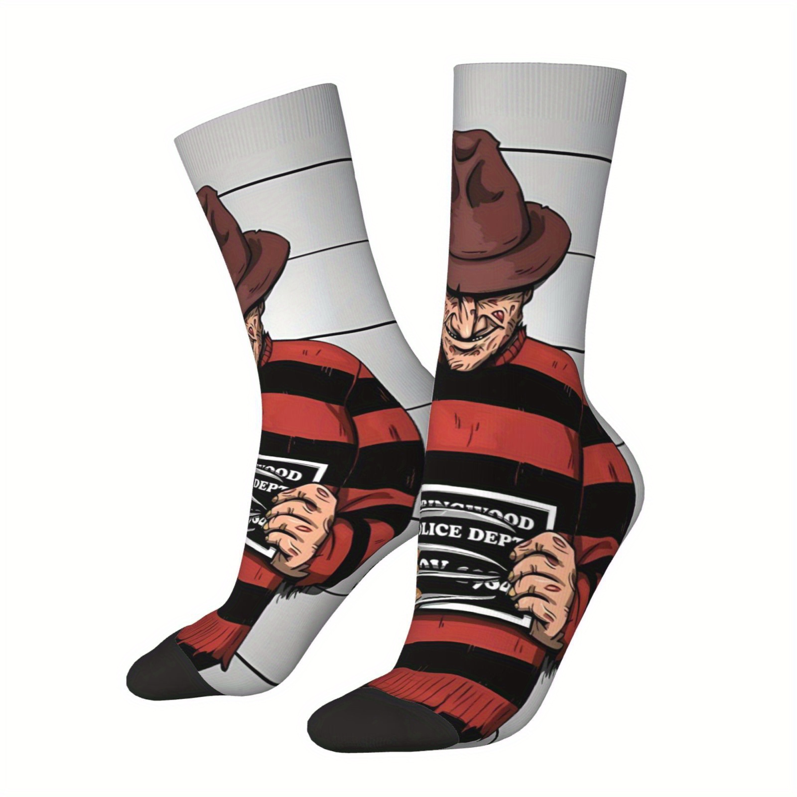 TEMU A Pair Of Unisex Outdoor Socks Featuring A Spooky Striped Print, Mid-calf Length, Machine Washable, Suitable For Outdoor Sports Enthusiasts,