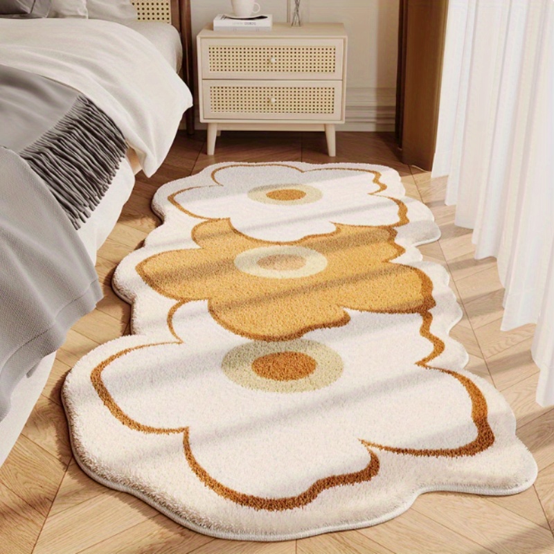 Floral Shaped High Pile Area Rug, Machine Washable, Non-Slip, Polyester,  Indoor, Bedroom, with Vinyl Backing, for Valentine'S Day, Graduation,