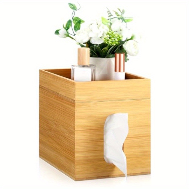 decorative bamboo tissue box cover with a storage tray measuring   x 7 4 inches this square tissue holder is   organizing facial tissues in the bathroom office or bedroom Product details 0