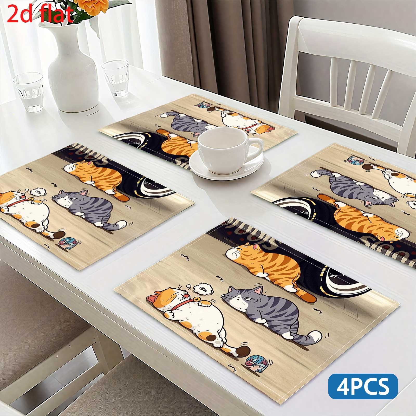 Lot de 4 sets de table chat cartoon, nappes de table douces_voghion.com