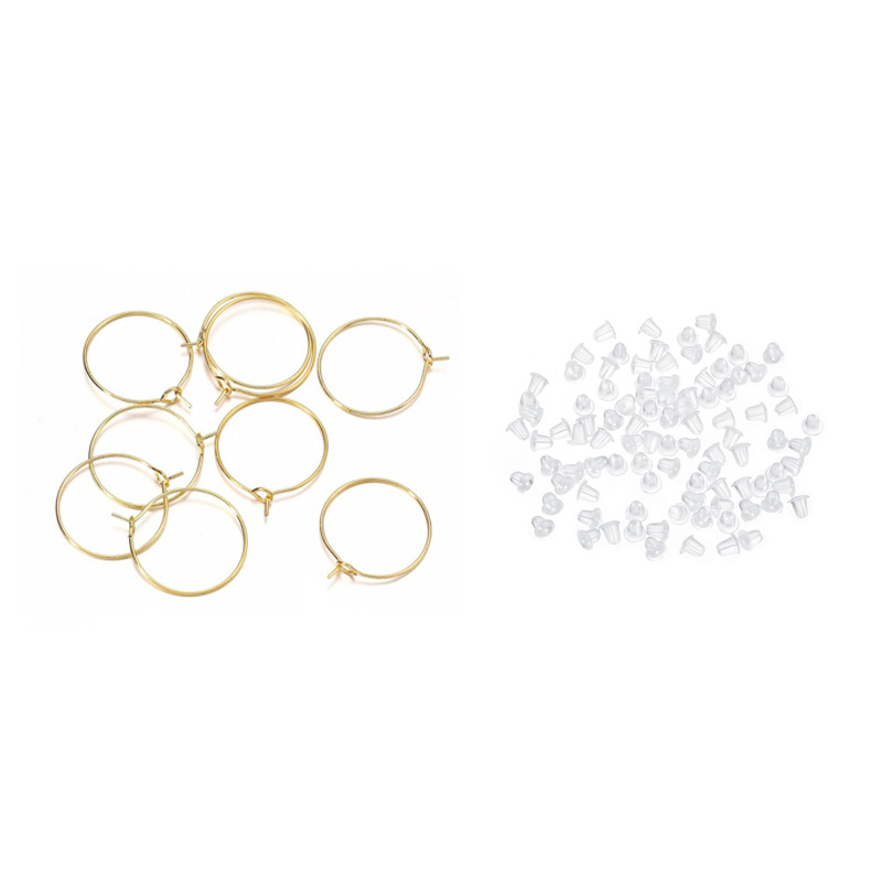 E-shop 100 Stk./50 Sets Runde Ohrringstifte und Ohrkappen Transparente Ohrstöpsel Set Multi-Größen 20mm/25mm/30mm/ 9-Zeichen Ohrring Ohr
