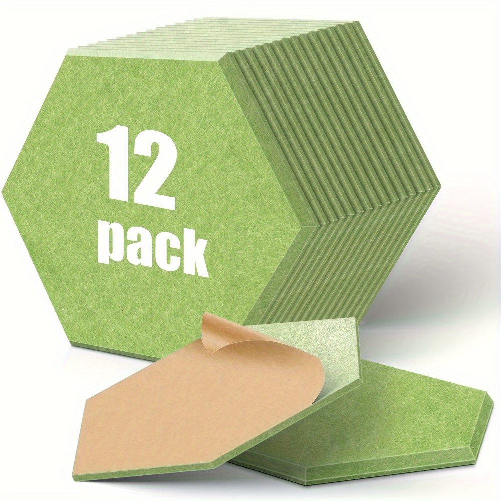 E-shop 12 Stück Hexagon Akustikschaumstoffplatten, 30 cm x x 0,9 cm, selbstklebende Schallschutz-Wandfliesen für Zuhause & Studio - Polyesterfaser,