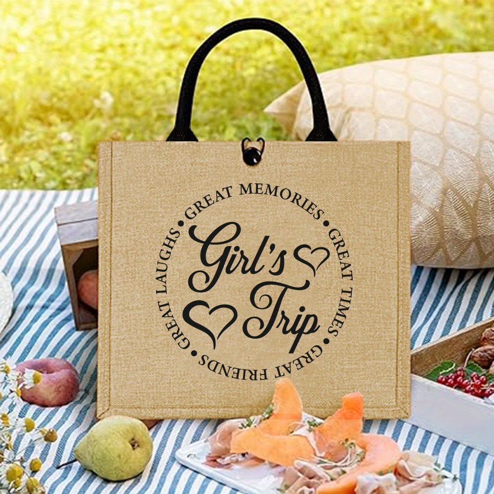 TEMU [the Product Is A Printed Product] 2025 Travel Jute Bag Funny Travel Trip Tote Bag, Gifts For , Trip Printed Handbag Large Capacity Trendy