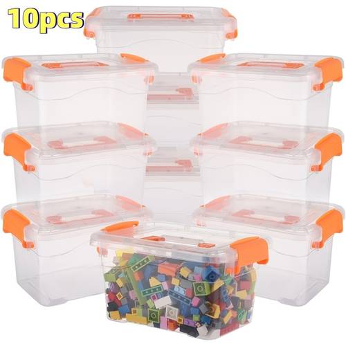 item picture 10pack storage boxes with lids plastic storage boxes with handles 7 48x5 71x4 33inch clear storage box stackable small storage box for home office