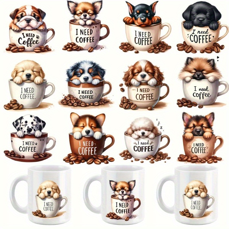 TEMU 12pcs/ Set I Dog Diy Glass Jar Packaging Stickers Uv Dtf High Self-adhesive Transfer Paper Is Suitable For Decorating Cups And Bottles