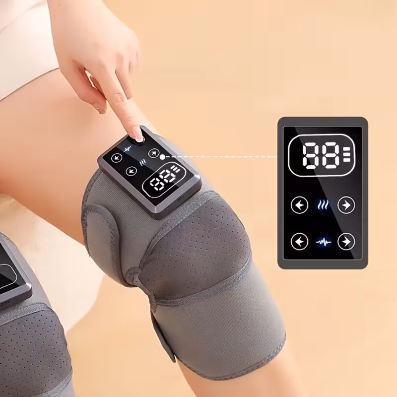 a portable knee massager that offers heating and vibration designed for use on knees elbows and shoulders it adjustable temperature controls and an lcd screen making it leg and knee massages an gift for parents and elderly individuals Product details 4
