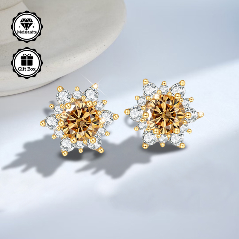 Floral-Shaped Moissanite Earrings, Minimalist Design