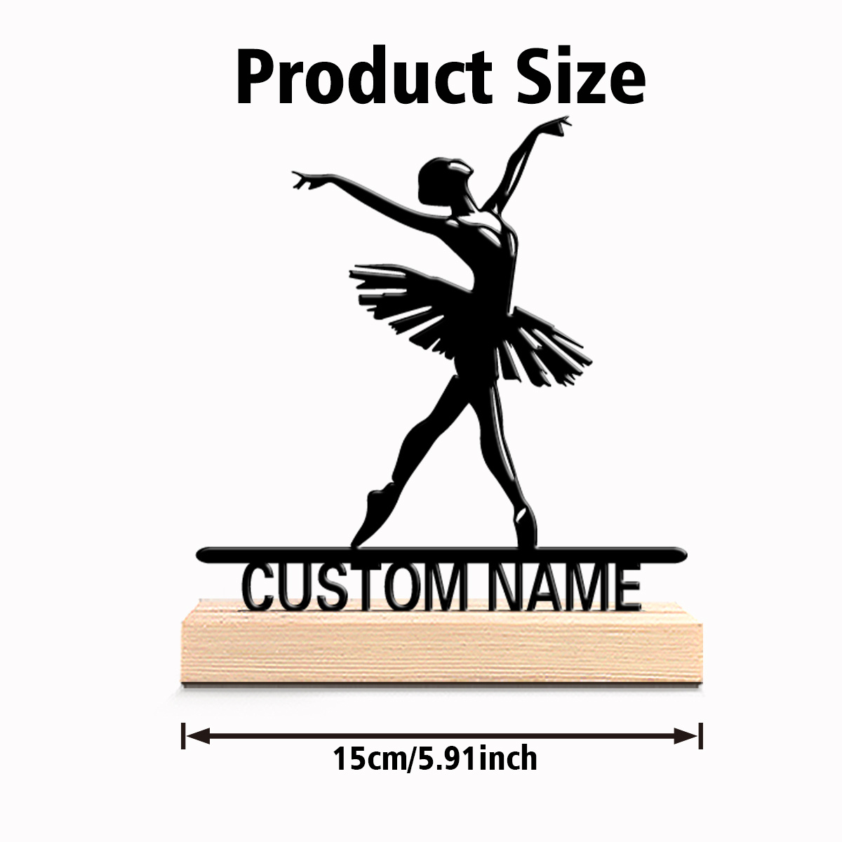 TEMU 1pc Beauty Personalized Custom Ballet Collectible Figurines Metal Art With Wooden Base Tabletop Decoration A Wooden Frame Gift For Dance