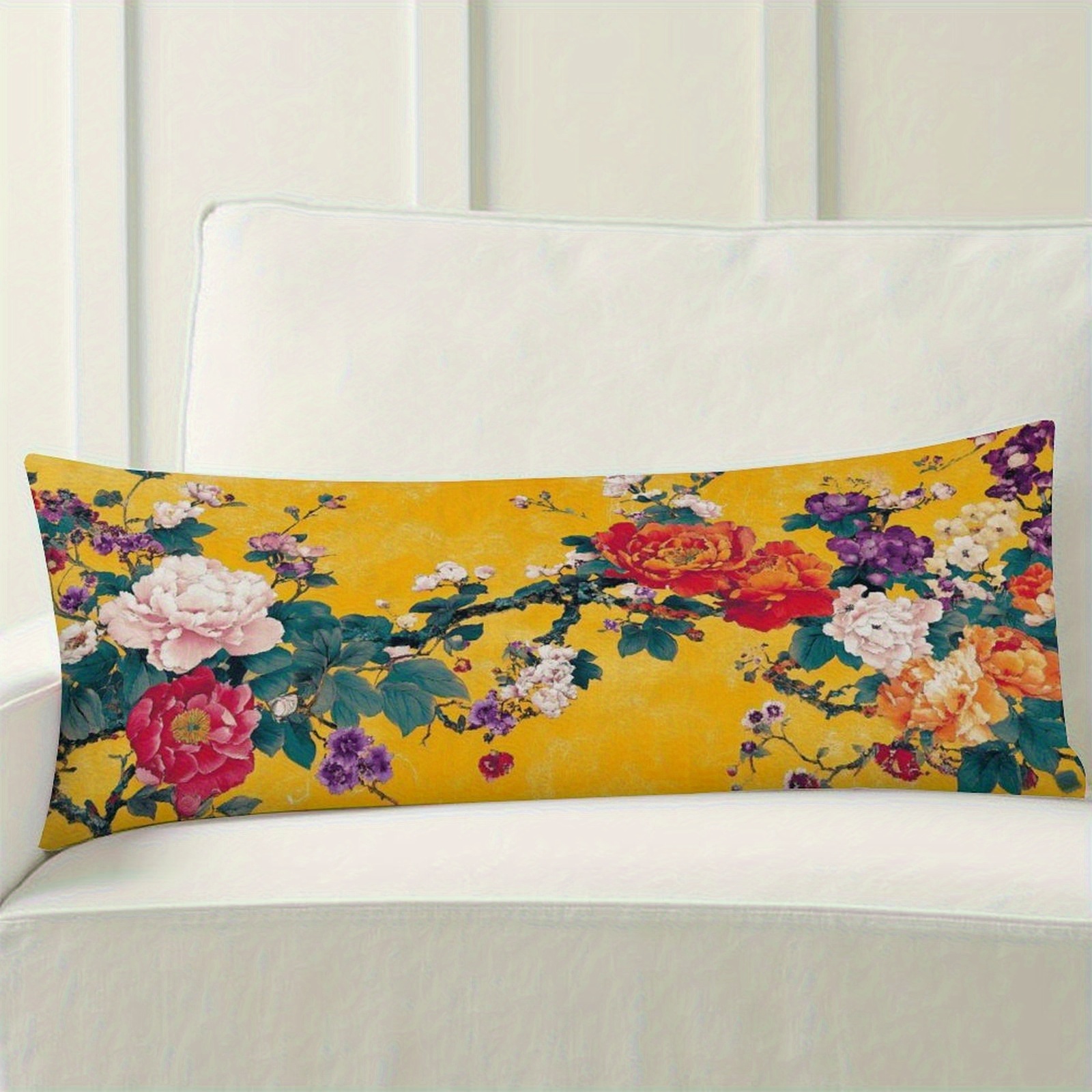 extra long body pillow case mustard yellow   with roses soft plush bed cushion cover for queen king beds sofas machine washable large pillowcase 20x54 inches 51x137  decor accent sofa accessory   style doublesided print bedroom accent fashionable pillowcase durable fabric interior design enthusiasts Product details 0