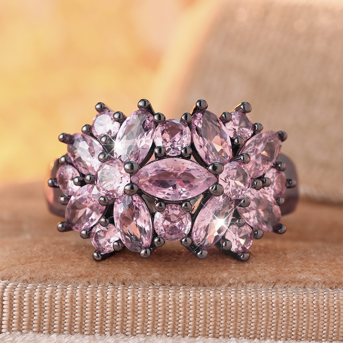 Clustered Pink Synthetic Zirconia Bouquet Design Ring