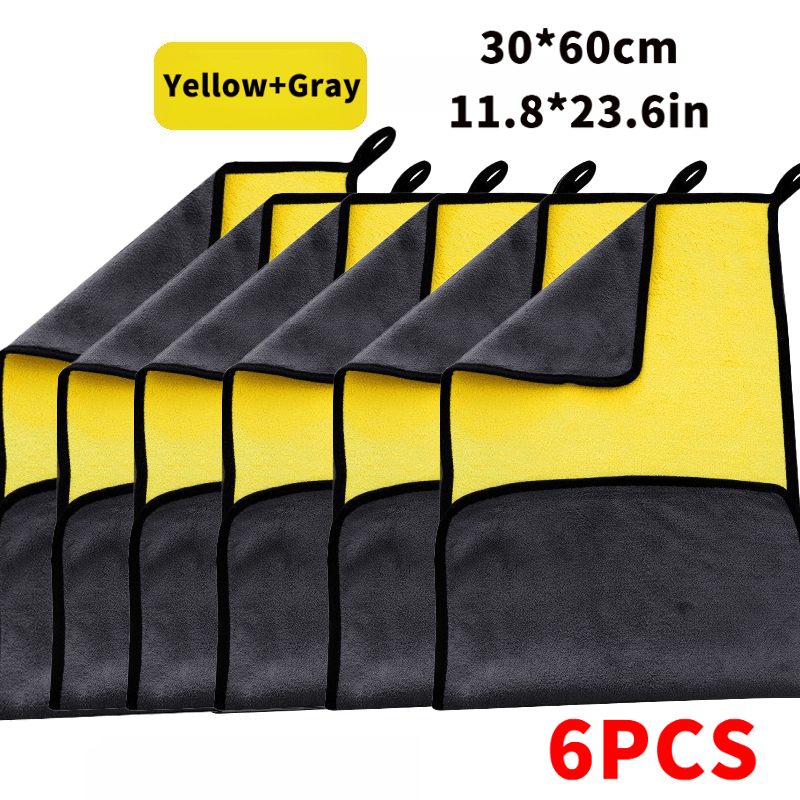 E-shop 6 Stück Extra Große Mikrofaser-Autowaschtücher – Dicke Fleece-Poliertücher, Doppelseitiges Design, Hohe Dichte, Ideal für Zuhause, Küche, Auto,