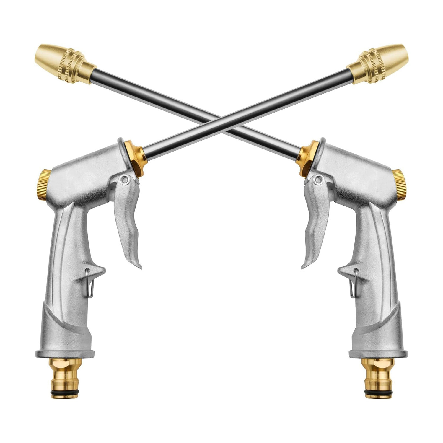 TEMU 2 Pack Heavy-duty High-pressure Garden Hose Nozzle With Solid Brass Connectors (nickel) & /eu Standard Threaded Sprayer - For Lawn Care, Car
