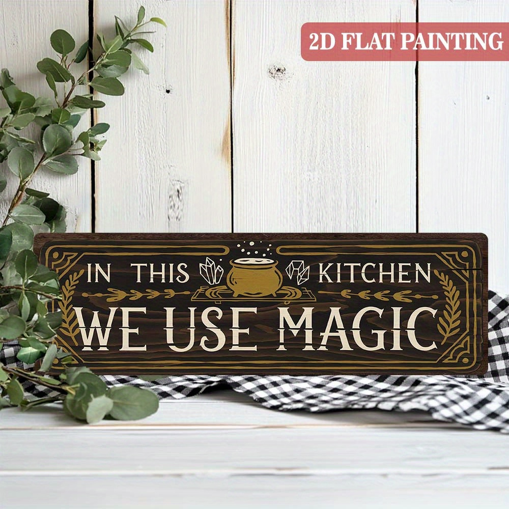 TEMU 2d Flat, 1pc, Retro Witch Street Decor Sign "magic Is Used In This Kitchen" Wooden Plaque, Farmhouse Distressed End Sign, Suitable For Home