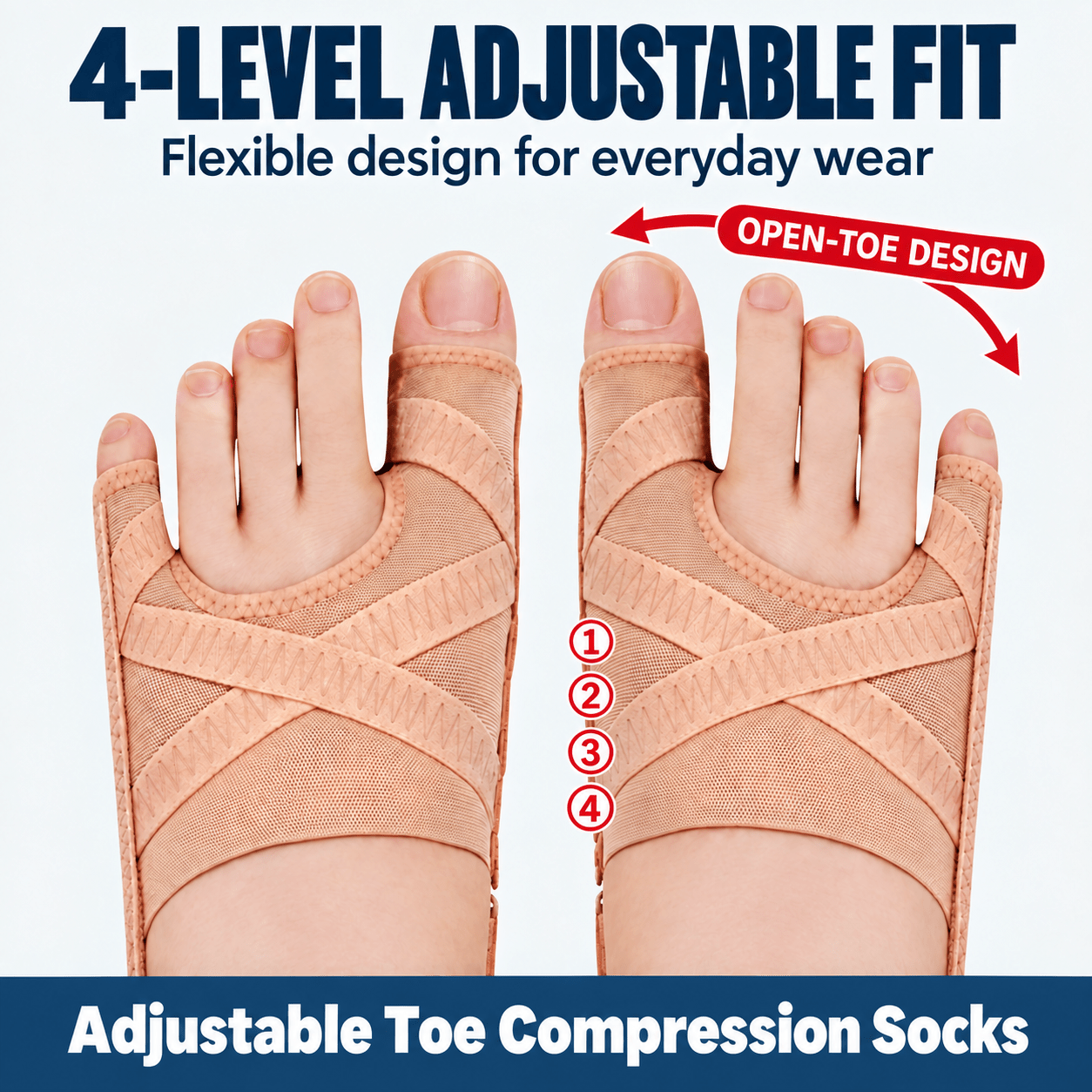 TEMU Women' Adjustable Five-toe Compression Socks With Individual Toe Compartments - 4-level Fit, Breathable Fabric Suitable For , Gym Workouts,