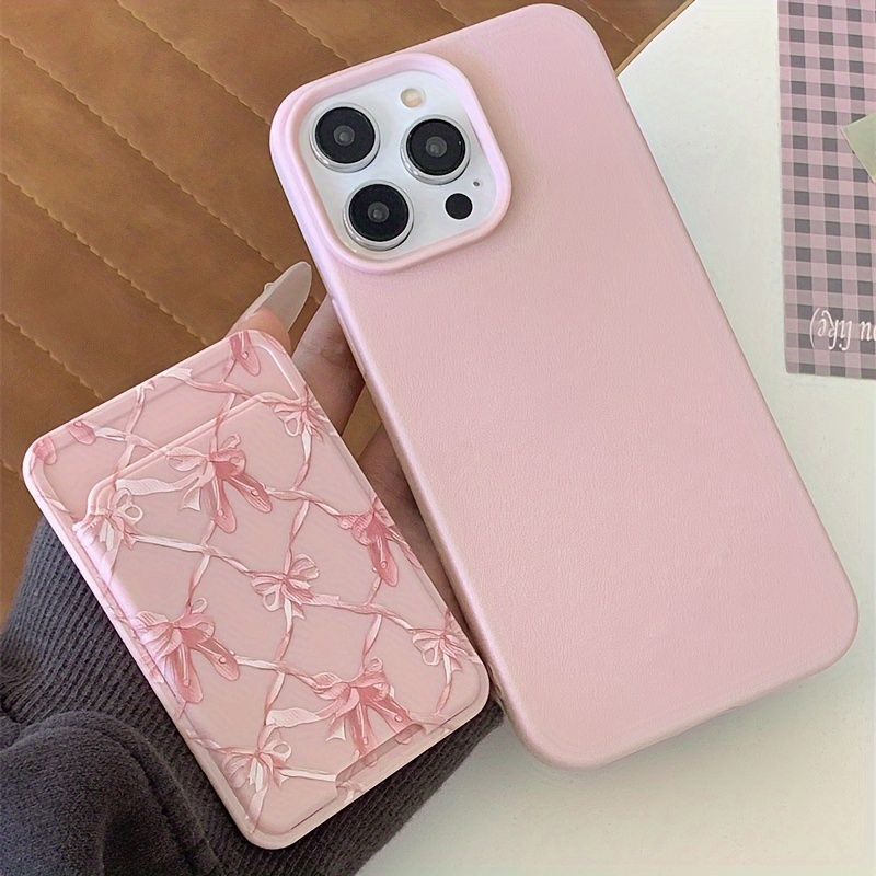 Liquid Large Pore Pink + Card Holder Pink Phone Case for Iphone 16 Pro Max, Anti-Drop, Minimalist Pink Heart Design for Models 11/13/12, Frosted