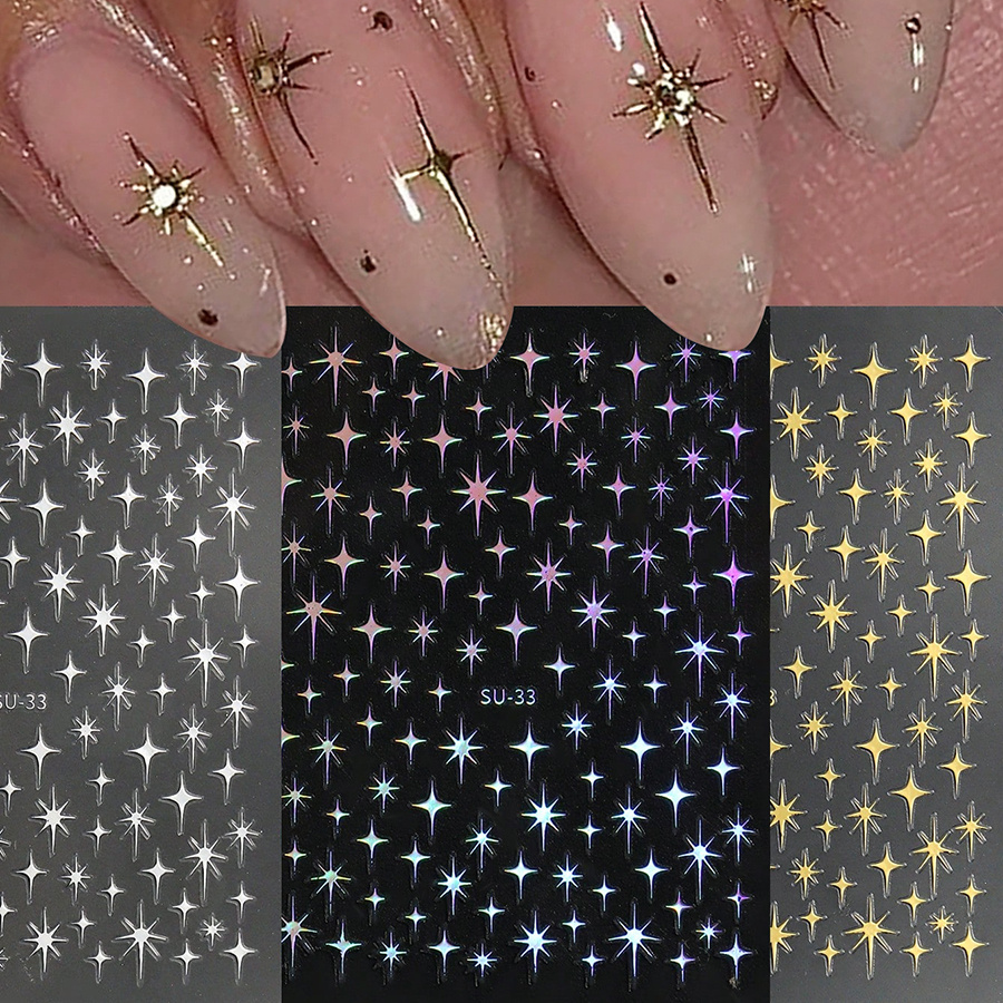 3pcs 3d Metallic Nail Stickers - Y2k Glitter Resin Suitable For Manicure & French Tips, Temporary Nail Art Decoration With Sparkling Laser For Parties, Weddings, Prom