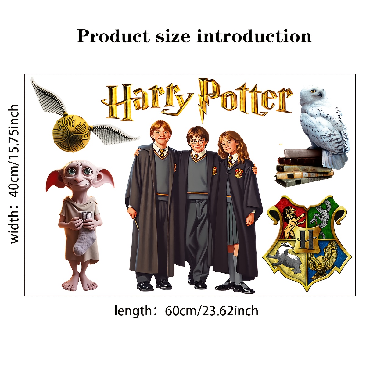 TEMU 1pc Harry Potter Themed Decorative Wall Sticker, Featuring Prints Of Harry Potter, Ron, Hermione, Dobby, , Hedwig, And The Hogwarts School . Diy