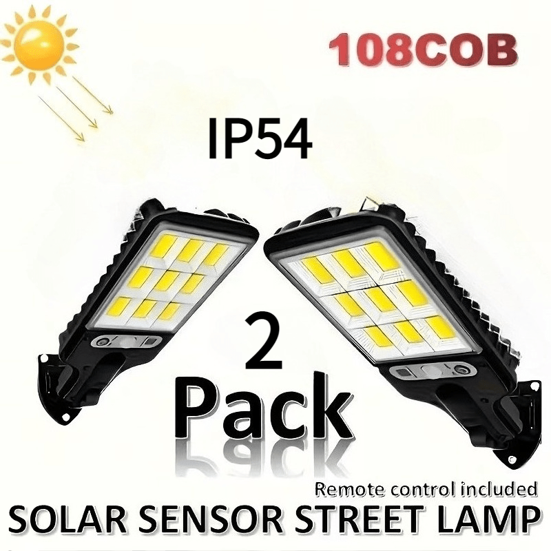 TEMU Ip54 Bright Solar Outdoor Light, 2/4pcs Solar Powered Sensor Light, 108 Cob Led|ip54 Light|3 Lighting , Suitable For , Gardens, Patio Fences,