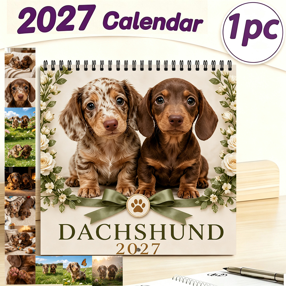 TEMU 2027 Wall Calendar 8.3x8.3 Inch Cute Dachshund Puppy Pattern Monthly Calendar Thick Paper Home Office Wall Decor Holiday Gift For Christmas