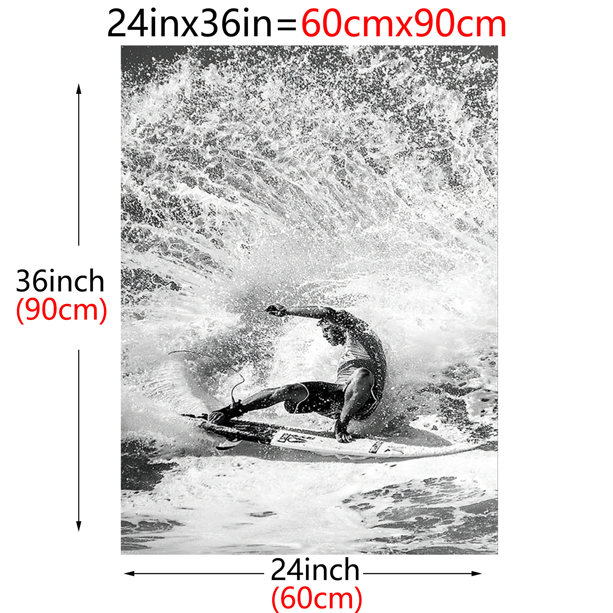 TEMU 2d Flat, 2d Flat, 1 Unframed Canvas Poster Featuring A Surfing Hero Theme - A Black And White Decorative Artwork, Wall Hanging, Showcasing Wave