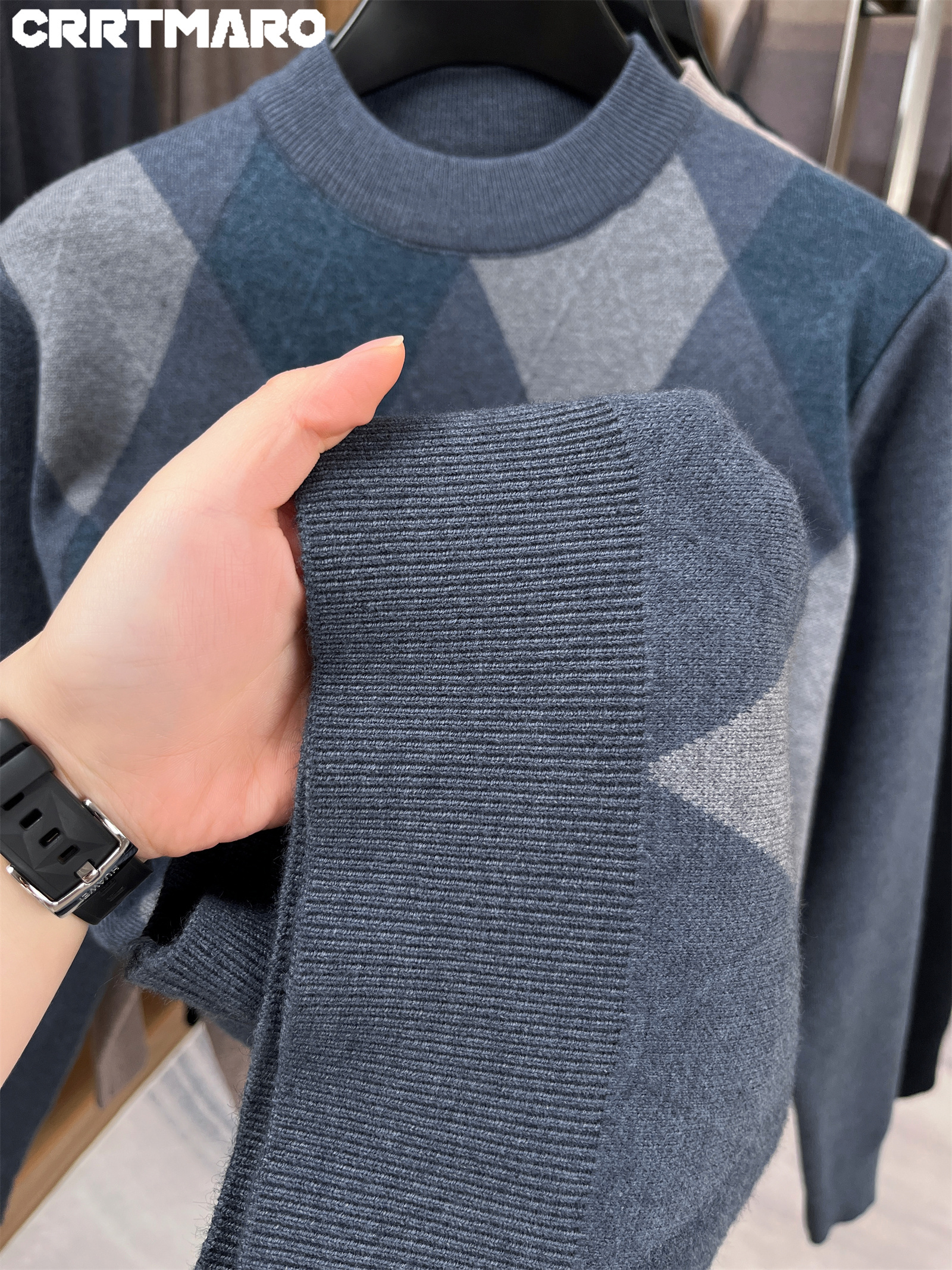 CRRTMARO Men'S Thickened Winter Sweater - Heavyweight Warmth, Half-High Neck, Dark GreyRed/ & Striped - Casual & Formal, Knitted Sweater For Men, Long Sleeve Sweater For Men, Pullover Sweater For Men, Men Winter Clothes, Winter Clothe For Men