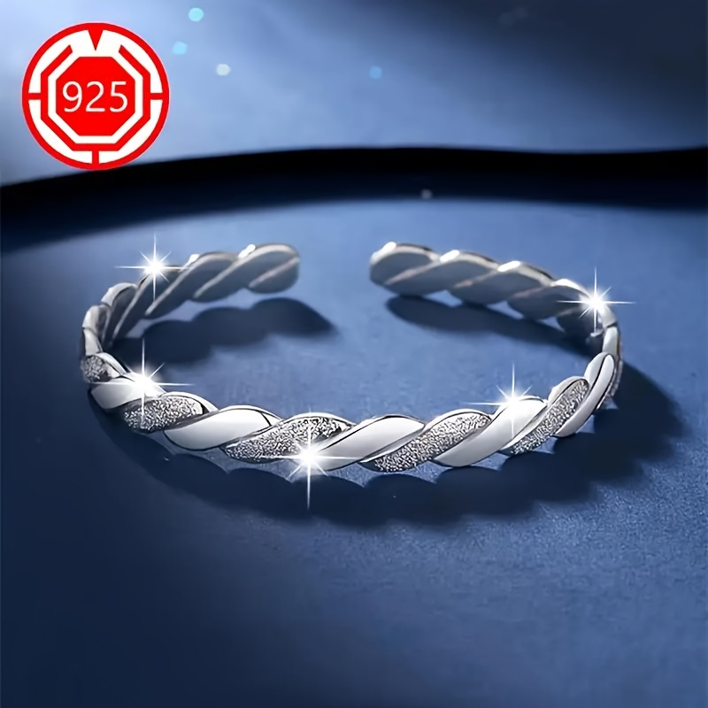 TEMU Bracelet torsadé élégant en argent sterling 925 pour femmes, hypoallergénique, design ouvert, texture , à , cadeau de bijoux de mode pour les