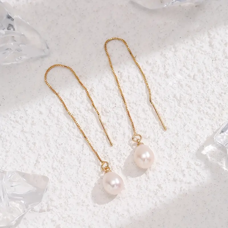 1 pair exquisite freshwater pearl pendant long dangle earrings elegant trendy female gift hypoallergenic nickel free long lasting durable any occasion for teenager Product details 0