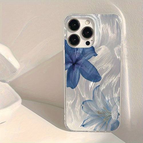 1pc blue and floral trendy pattern chiffon imd phone case compatible with iphone 17 16 16 14 13 12 11 pro x xr xs 8 7 plus