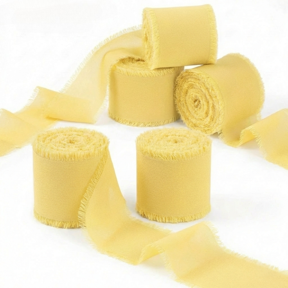 TEMU 5 Rouleaux de Ruban Jaune Texturé, Largeur 1.57 Pouces (3.99 Cm), Rouleaux ou 24.69 Mètres, Idéal pour Emballer les Invitations de Mariage, les
