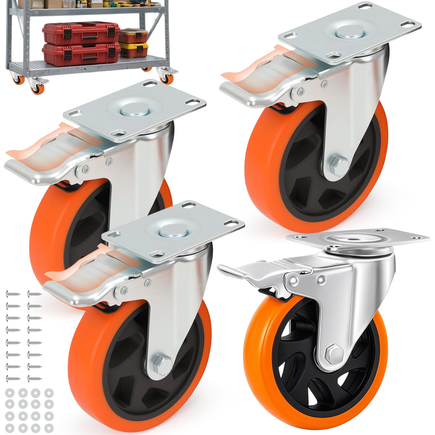 Image of Set Of 4 Heavy Duty Caster Wheels | Industrial/furniture Swivel Plate Caster Wheels For Workbench And Carts, Polyurethane Material By Anikers