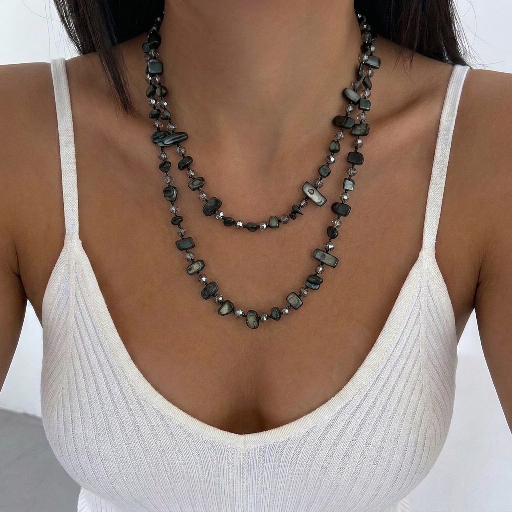 TEMU Chaîne de pull vintage de couleur foncée pour femme, collier long polyvalent de style bohème, accessoire vestimentaire avec perles de couleur
