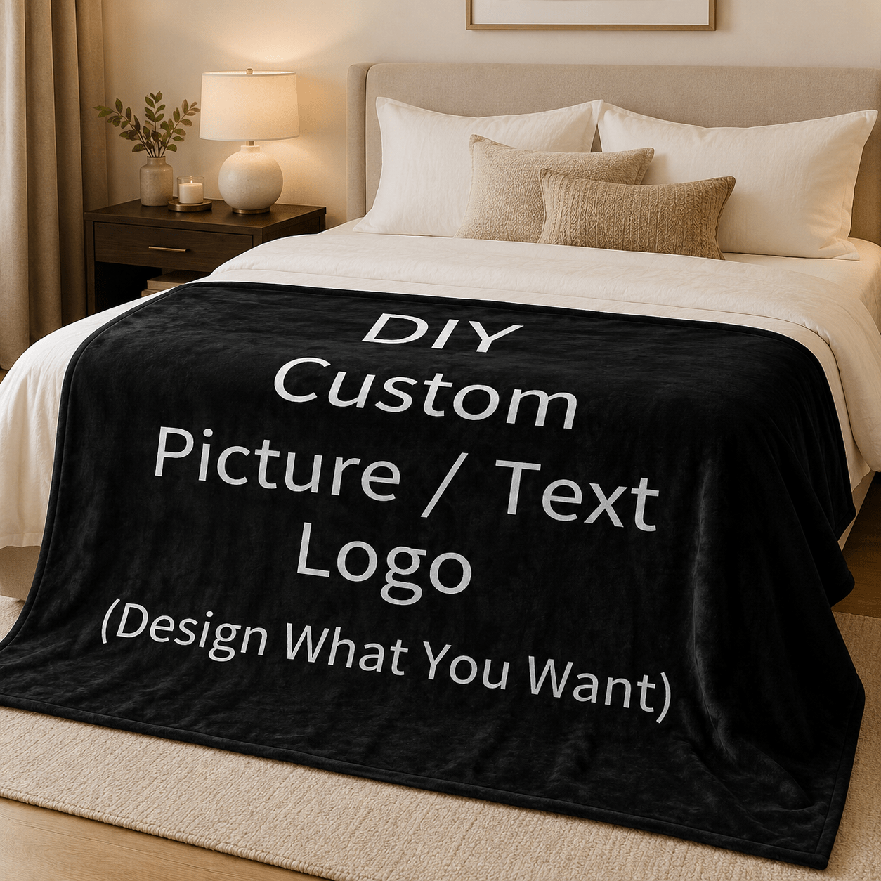 DIY Custom Picture Text Logo Flannel Blanket, Unique Gift