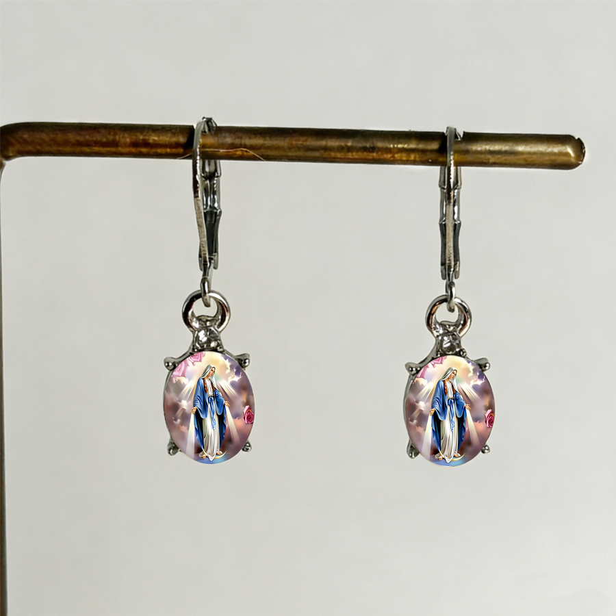TEMU 2pcs Earrings, Rose Earrings, Religious Earrings, Faith Earrings, Oval Earrings, Floral Earrings, Unique Jewelry Additions, Christmas Presents,