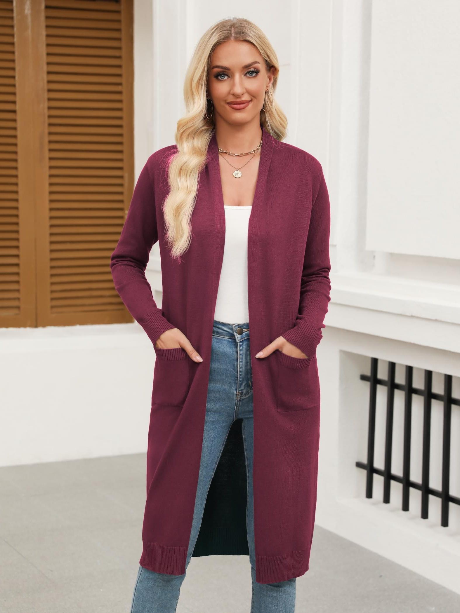 Women's Long Duster Cardigan - Soft Viscose From Bamboo, Open Front, Flowy Maxi Length, Size 3XL In Wine