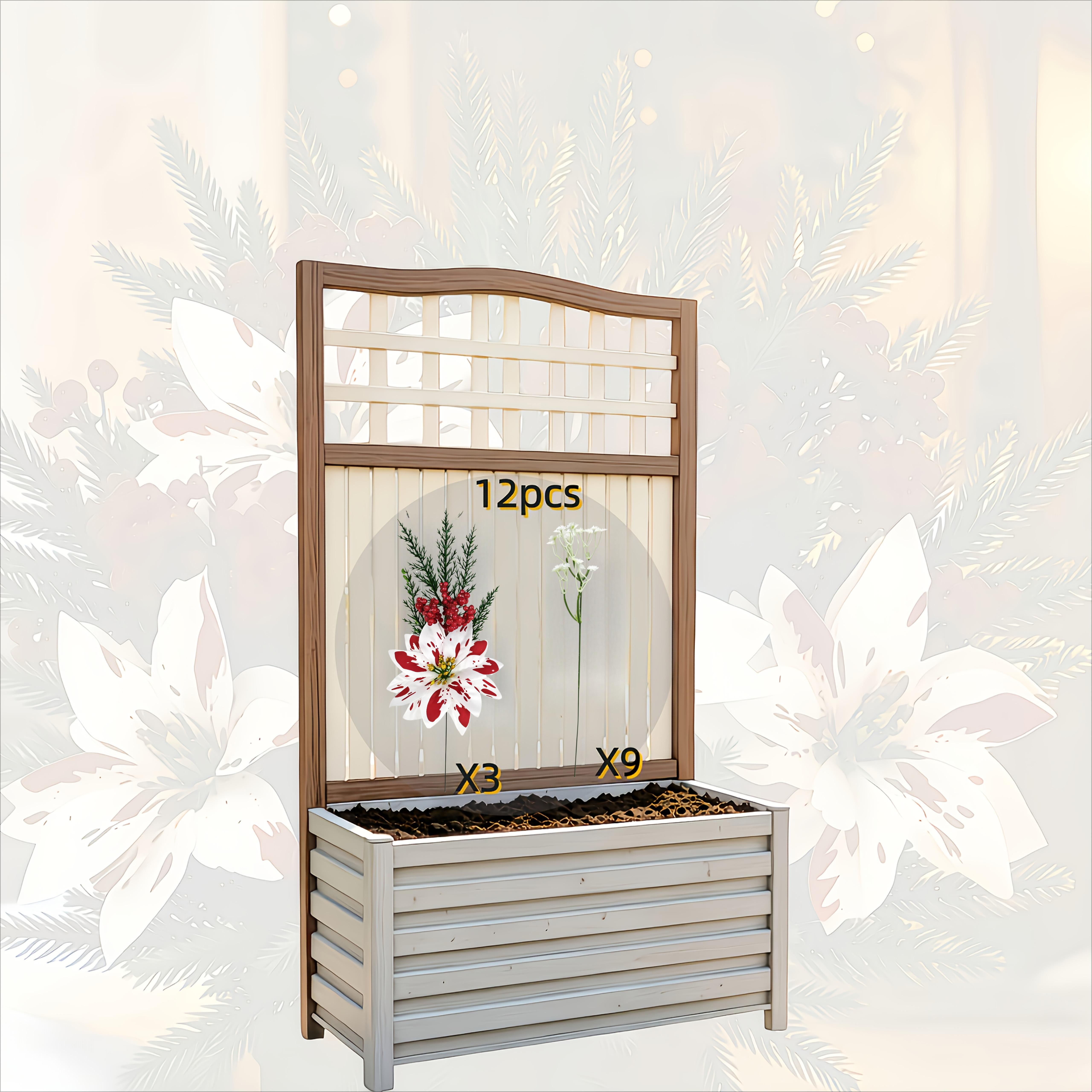 TEMU 12pcs Set Christmas Red And White Artificial Flower Bouquet With Red Berries, Pine Needles, And Baby's Breath, Self- Decorative Artificial
