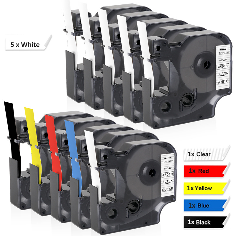 Image of 10-pack Compatible With D1 Label Tape 1/2" Compatible With Label Maker Refills D1 45013 45010 45016 45017 45018 45019 Label For 160 280 Pnp 360d 210d 420p Label Maker