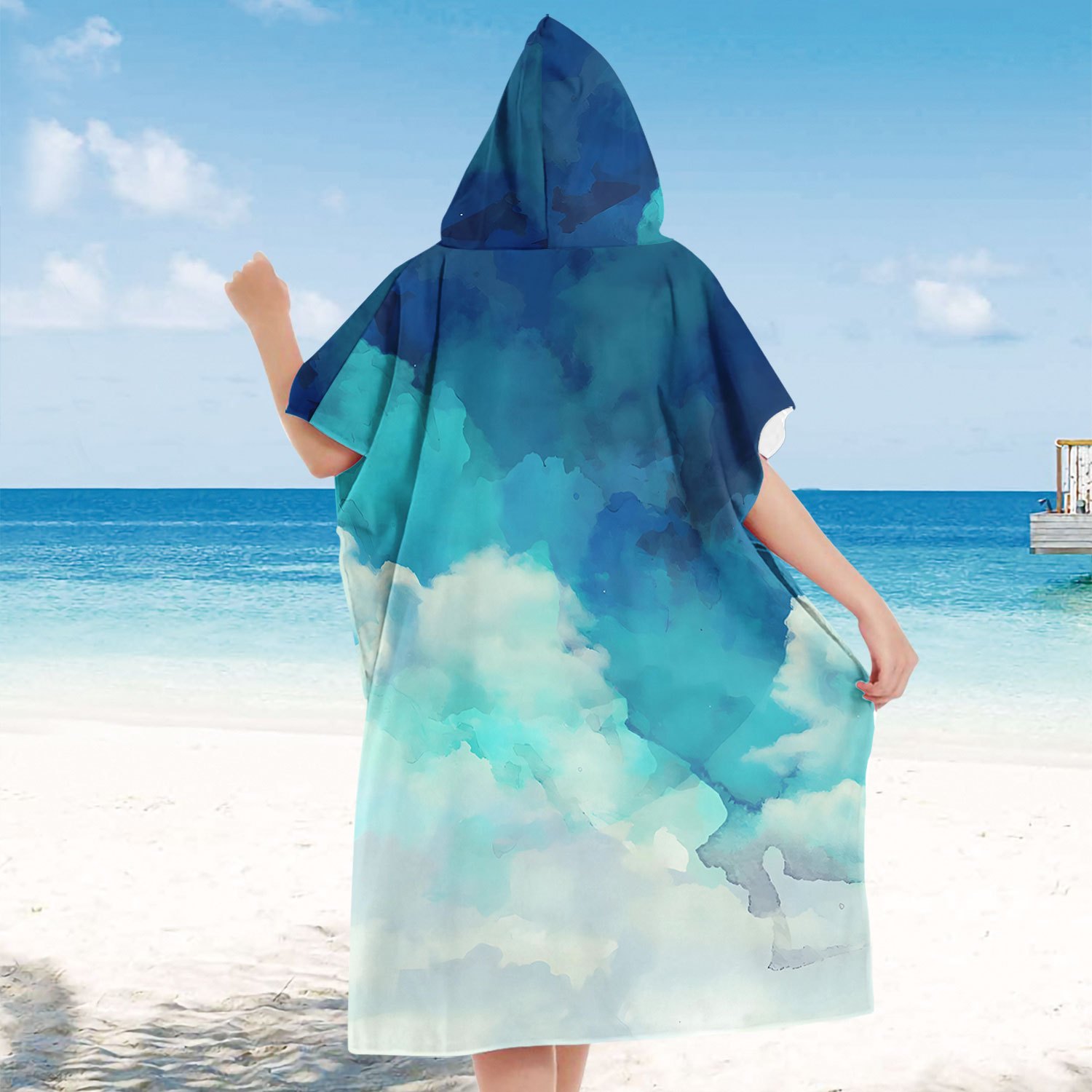 hooded towelling beach dress womens Poncho Beach Towel Robe Towel Poncho Ladies Beach Robe Beach Poncho United Pick a Size:S Portable changing rooms are puffy Buy Lipsy Black/White Sleeveless