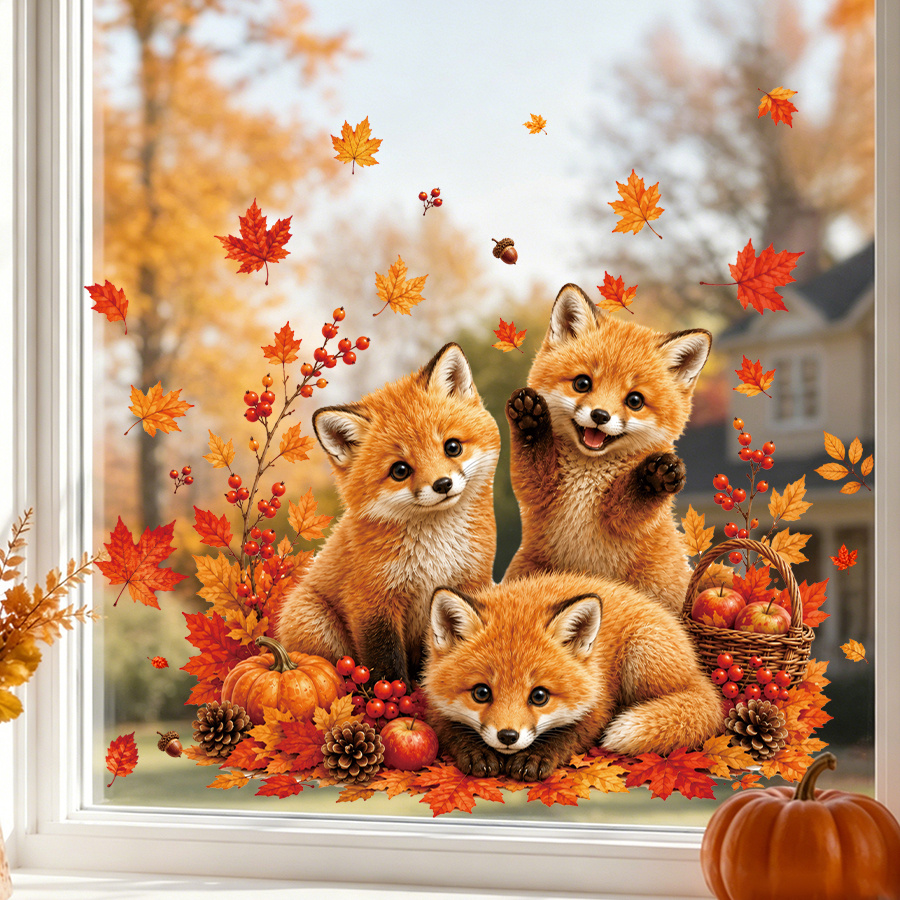 TEMU 1pc Of Autumn Window Cling, Cute With Decal, Removable Adhesive- Static Cling, Suitable For Home, Bathroom, Kitchen Glass Doors, Room Glass