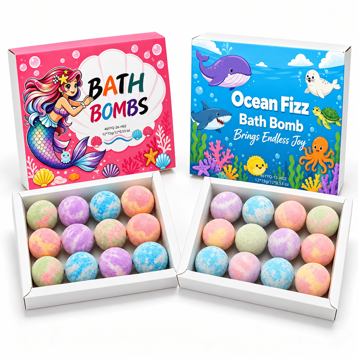 TEMU 24pcs Delicate Bath Kit, Multicolored , Mermaid & Sea Creature Packaging, Light Pleasant Fragrance, Bath Experience, Nice Gift For Family