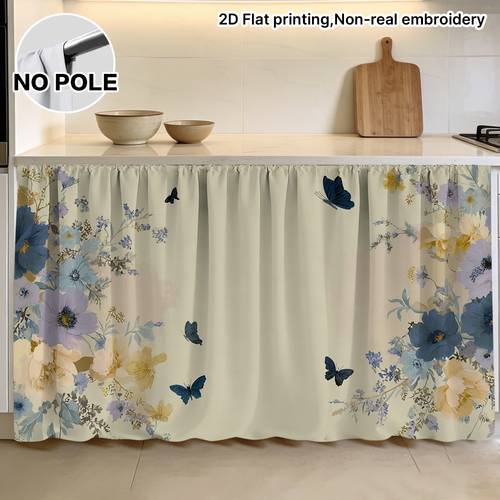 2d flat 1pc spring floral butterflies pattern kitchen cabinet door curtain rod machine washable polyester fabric kitchen storage cabinet cover decor 2d flat